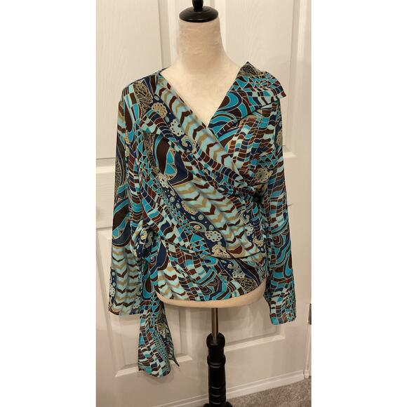 Lane Bryant V-Neck Geometric Abstract Semi-Sheer Wrap Top, 18/20 - Picture 1 of 6